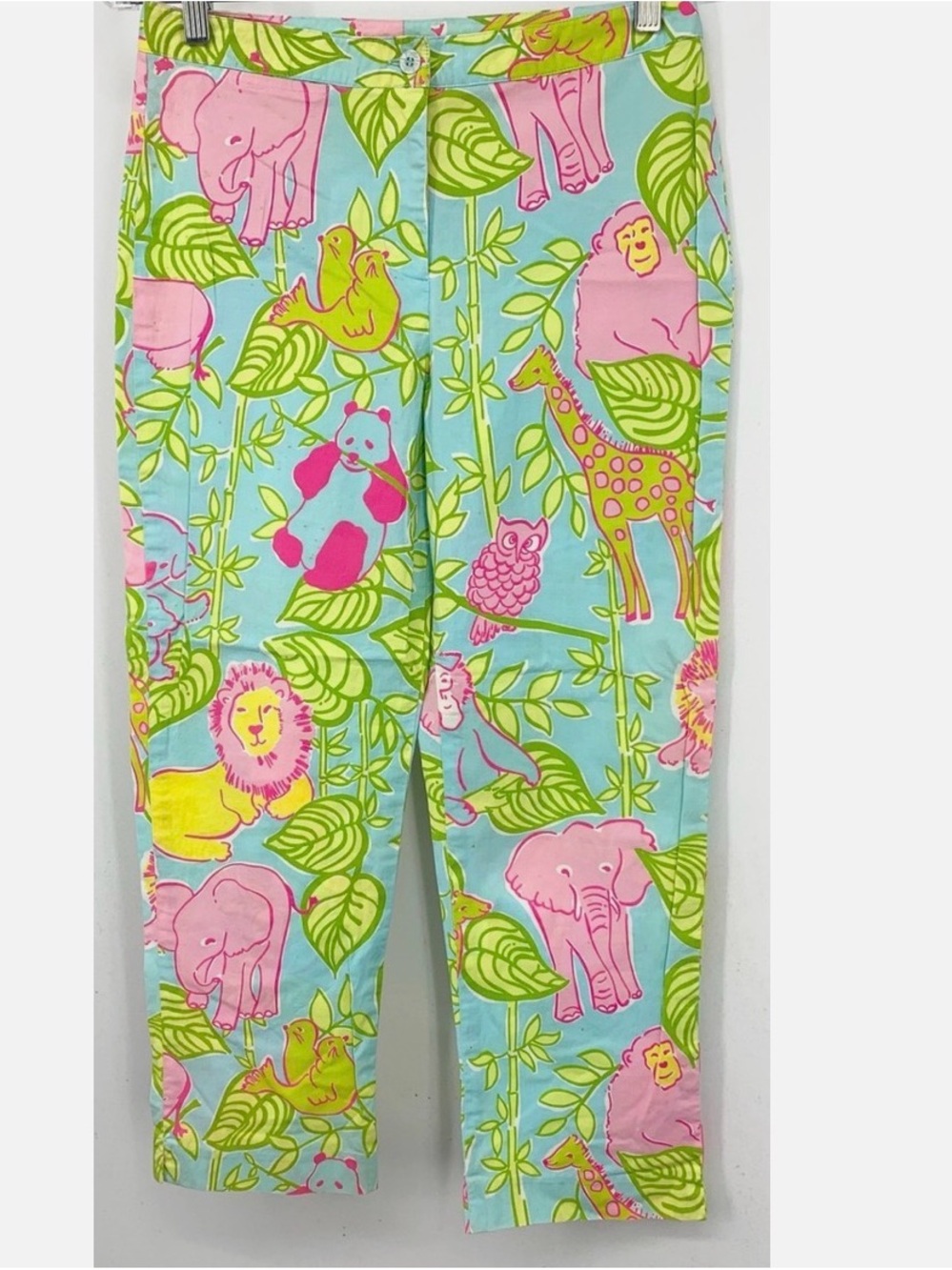 Lilly Pulitzer Aqua ankle length Pants with Pink & Lime Jungle Print